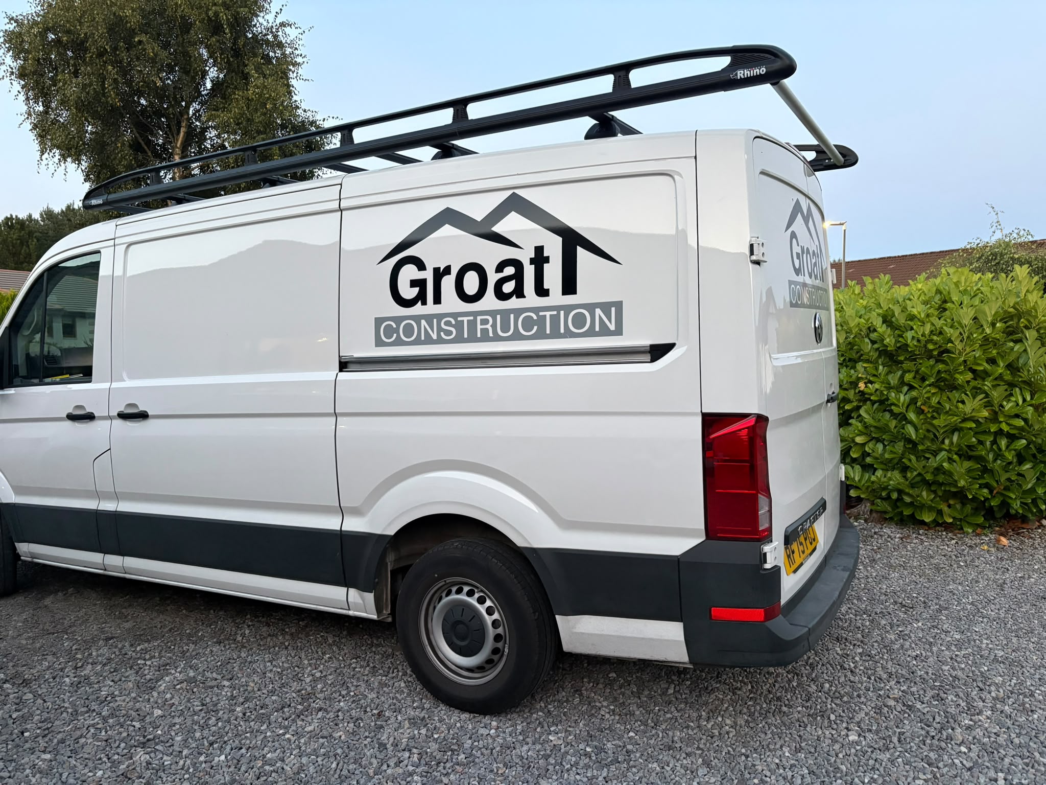 Groat Construction branded van in the Highlands